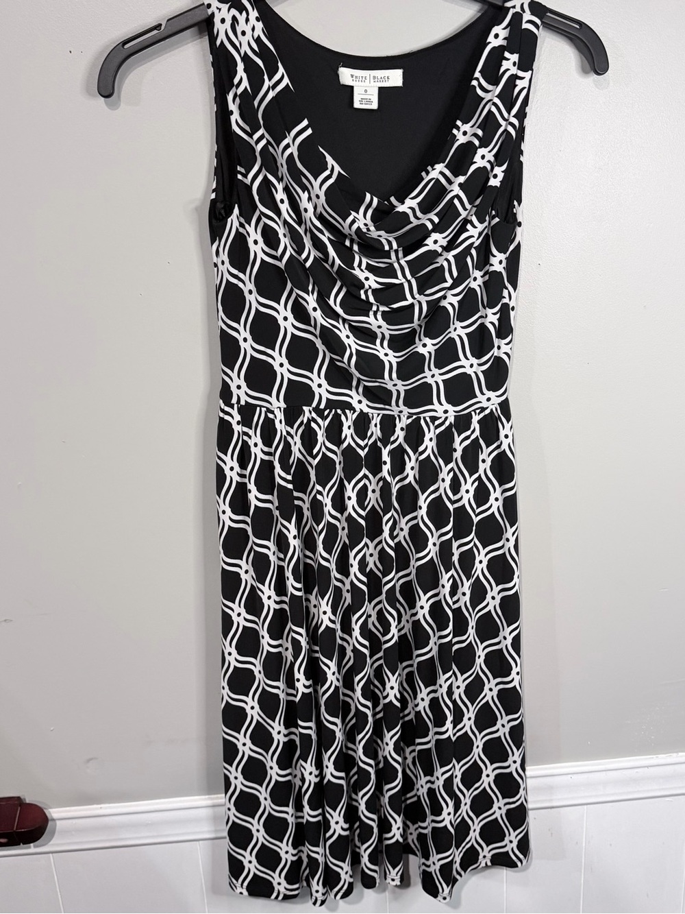 White House Black Market Black & White Geometric Cowl Neck Dress